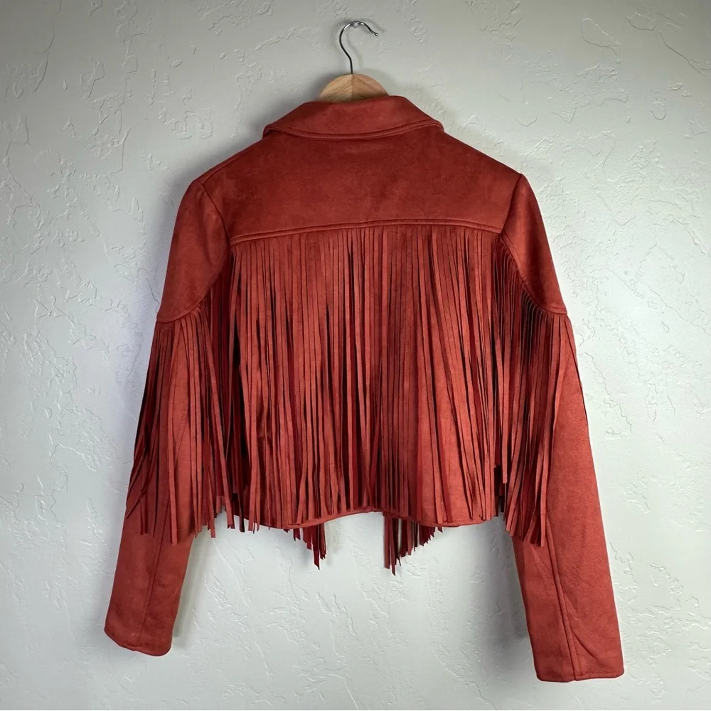 Flawless Women’s Fringe Faux Suede Jacket in Rust Size Medium - Picture 3 of 6